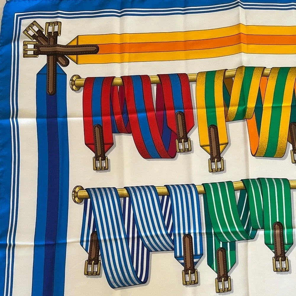 HERMES Silk Scarf Les Sangles 90cm design Jacques Eudel EUC 1980s